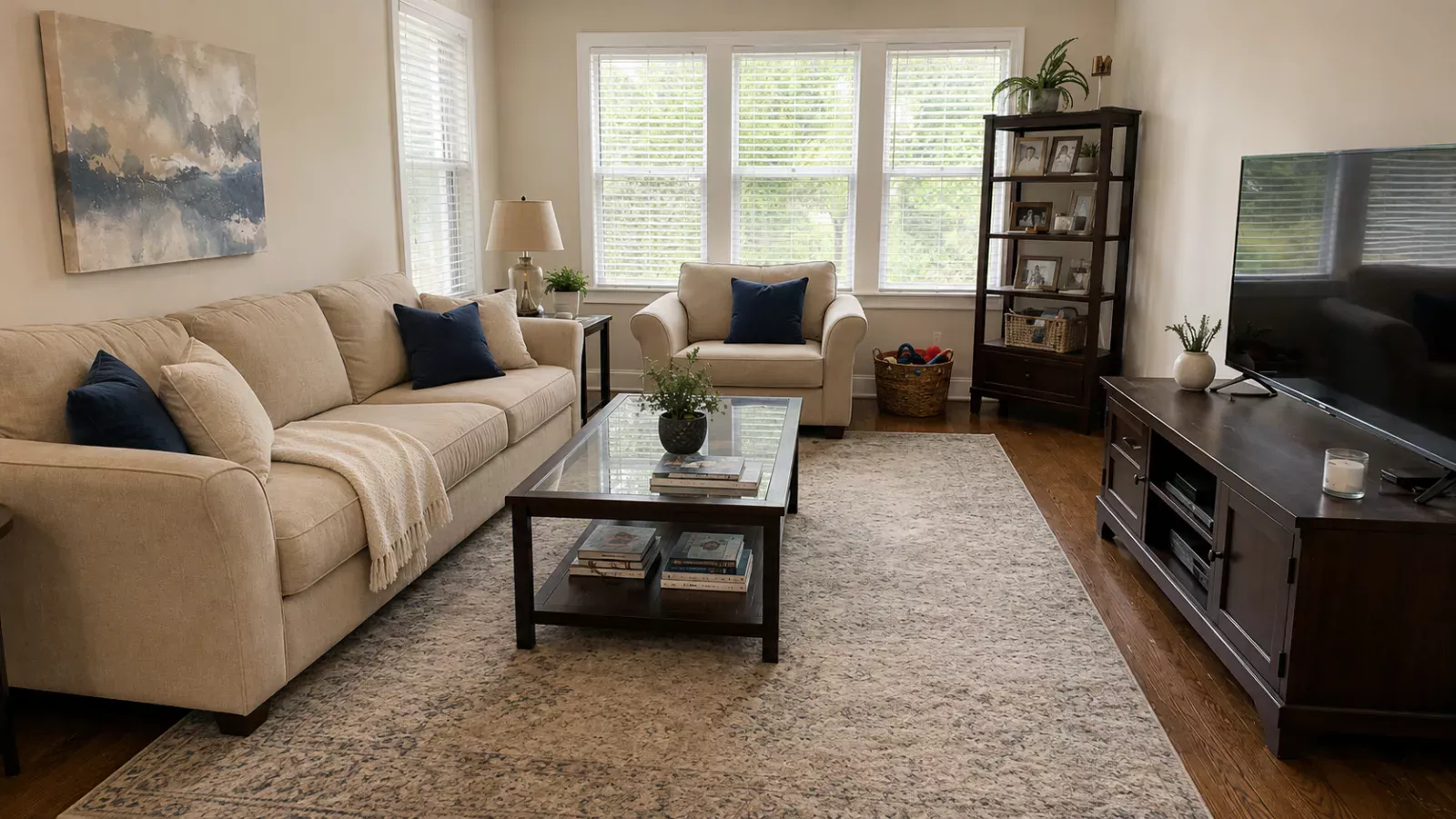 Tidy living room after a recurring house cleaning visit in Georgia